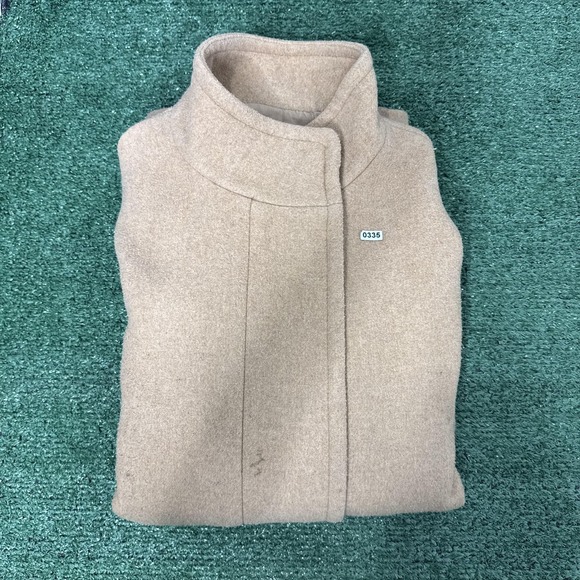 J Crew Coat Womens 4 Beige Wool Mid Length Funnel Neck Lined Pockets Winter - Picture 9 of 9